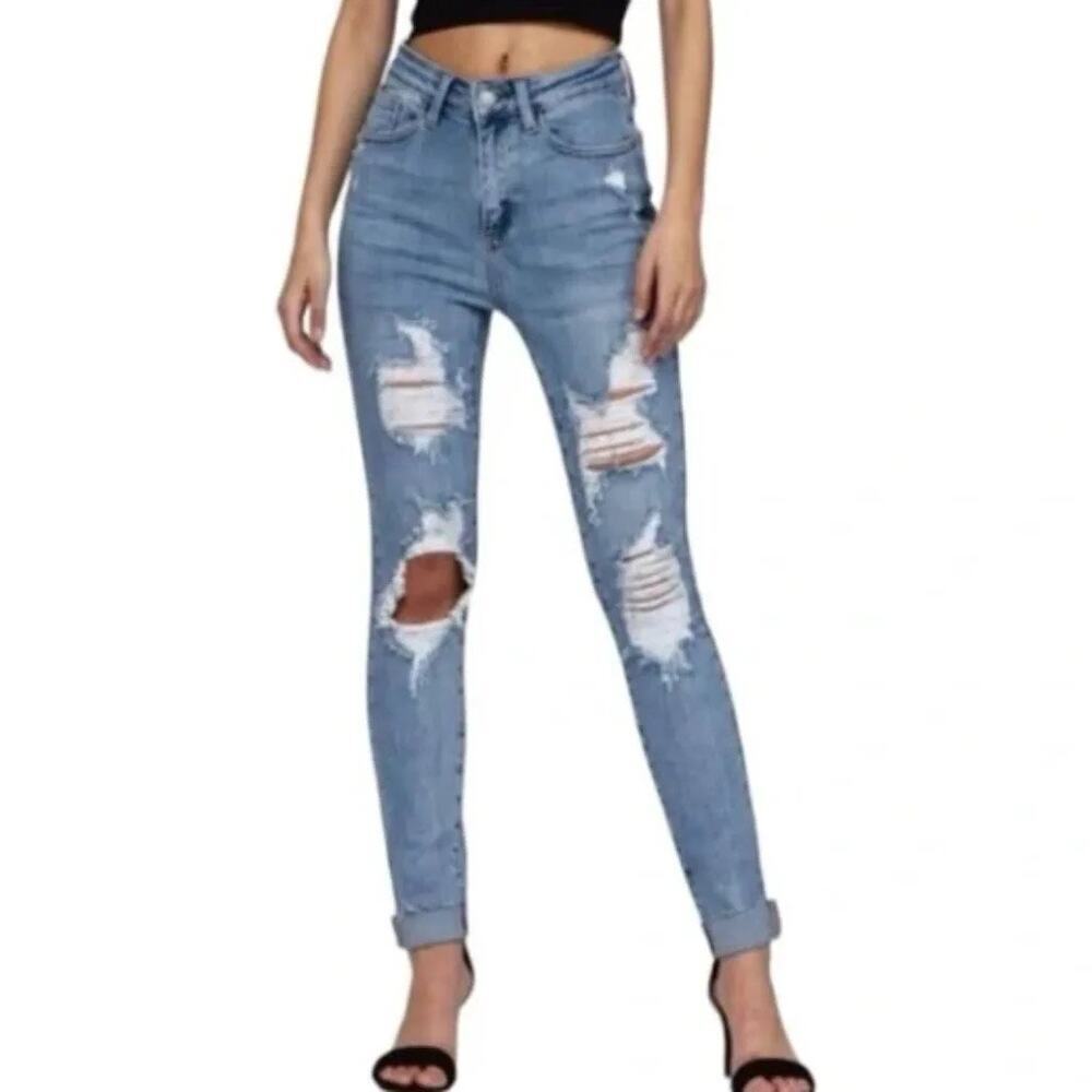 Judy Blue NWT High Rise Skinny Jean Cuffed Hem Stretch Denim Size 13/31 JB8814